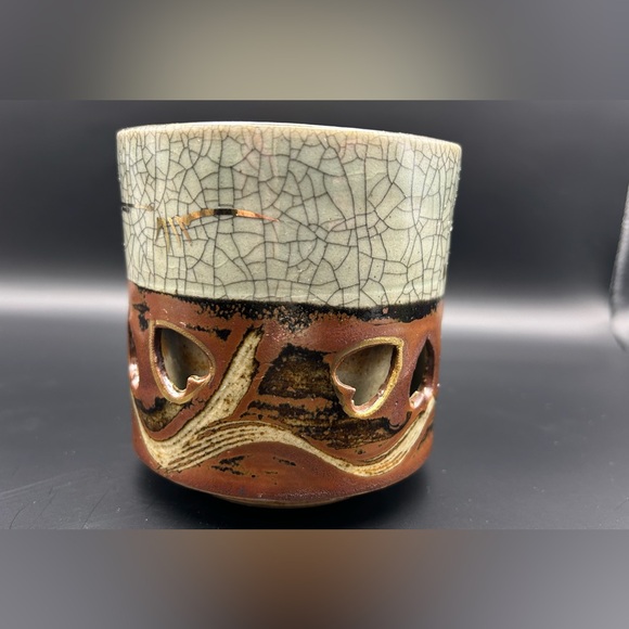 SAMAYAKI TUMBLER HEART MOTIF SOMA WARE COLLECTABLE DOUBLE WALL CRACKLE FINISH - Picture 2 of 9